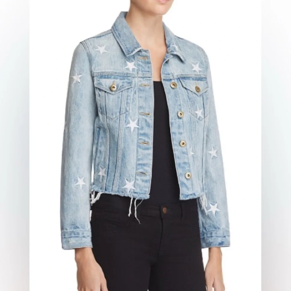 Pistola Brando Star Embroidery Cropped Denim Jacket Zodiac Wash - S